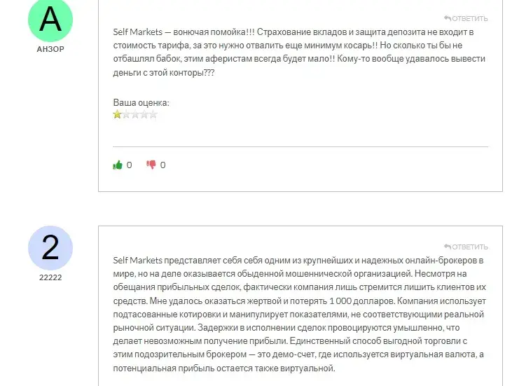 Отзывы о работе торгового посредника Self Markets